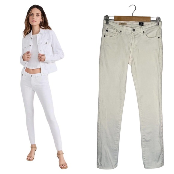 AG Adriano Goldschmied Jeans The Stevie Slim Straight Womens 27 Mid Rise White - Picture 1 of 16